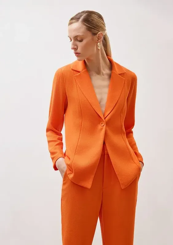 Blazer Iódice Acinturado Com Botões Laranja PP