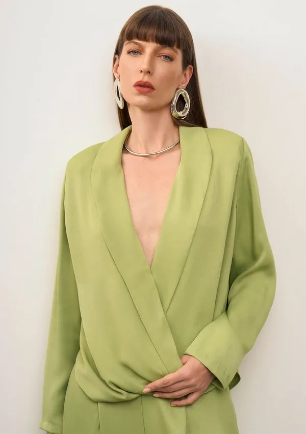 Blazer Iódice Solto Manga Longa Padrão Verde G