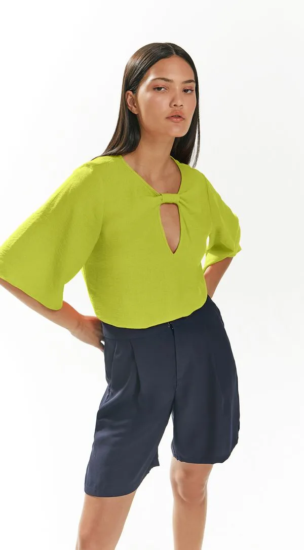 Blusa Iódice Decote Redondo Manga Curta Detalhe Decote Verde Claro G