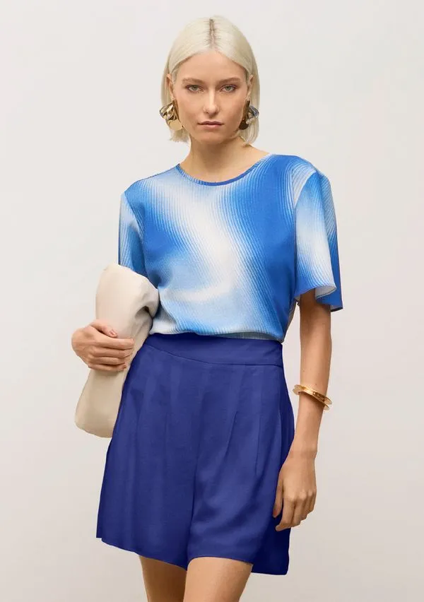 Blusa Iódice Solta Decote Careca Manga Curta Padrão Azul M