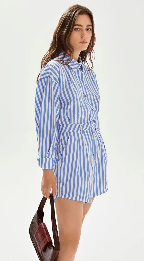 Shorts Iódice Reto Com Pregas Azul 36