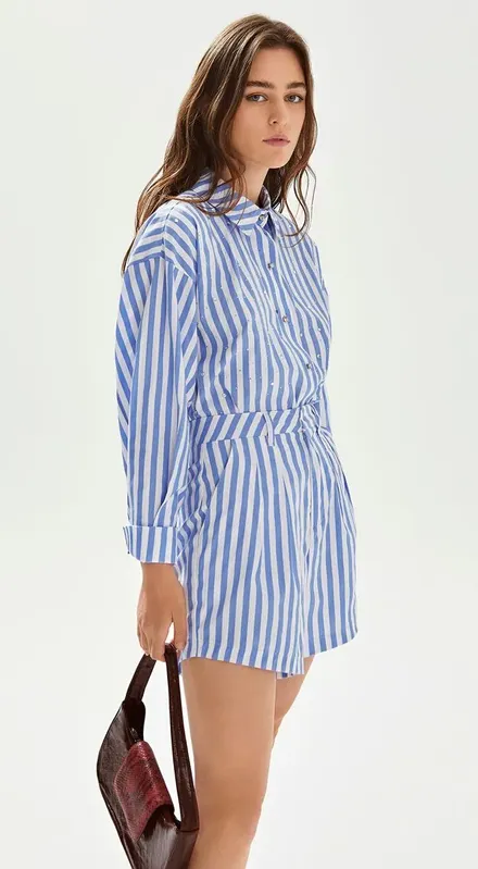 Shorts Iódice Reto Com Pregas Azul 36