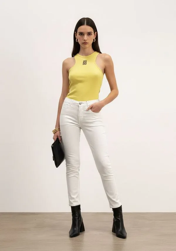 Regata Ajustada Decote Careca Padrão Amarelo G