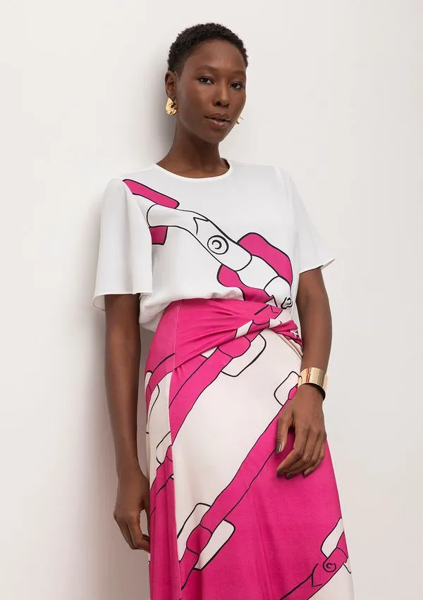 Blusa Iódice Decote Redondo Manga Curta Estampada Off White G