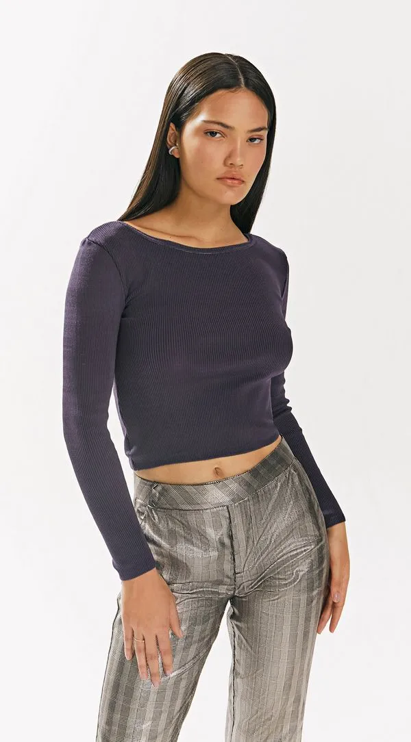 Blusa Iódice Decote Redondo Manga Longa Tricôt Roxo G