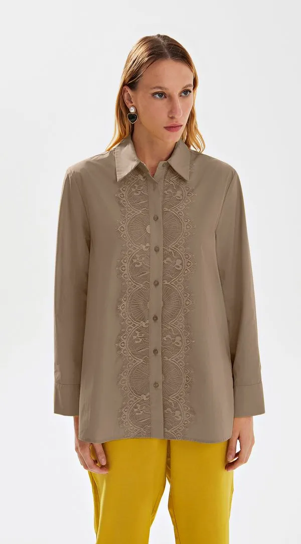 Camisa Iódice Manga Longa Detalhe Renda Off White G