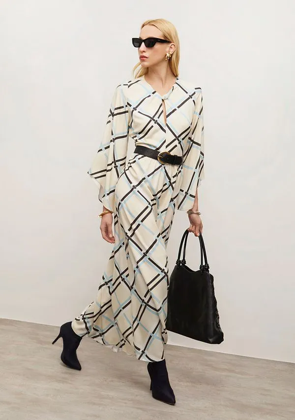 Vestido Iódice Solto Decote V Manga Longa Longo Off White G