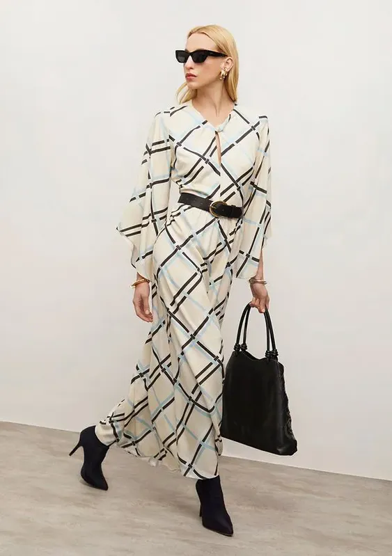 Vestido Iódice Solto Decote V Manga Longa Longo Off White G
