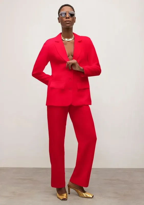 Blazer Iódice Alongado Com Botões Vermelho M