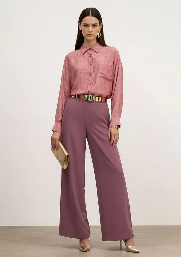 Calça Wide Alta Rosa 36