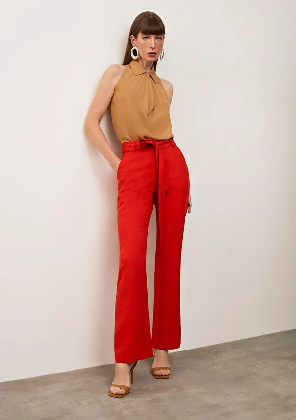 Calça Iódice Boot Cut Alta Vermelho 40