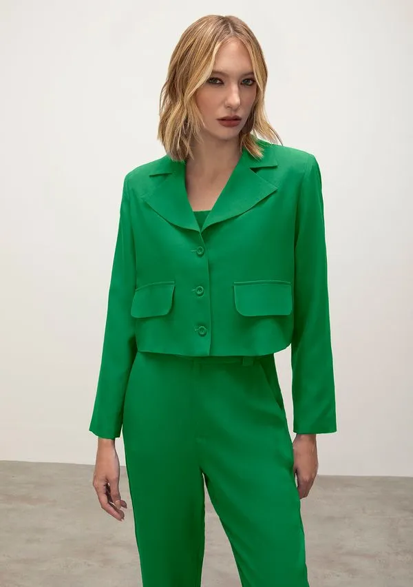 Blazer Iódice Com Lapela Com Botões Verde M