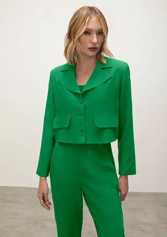 Blazer Iódice Com Lapela Com Botões Verde M