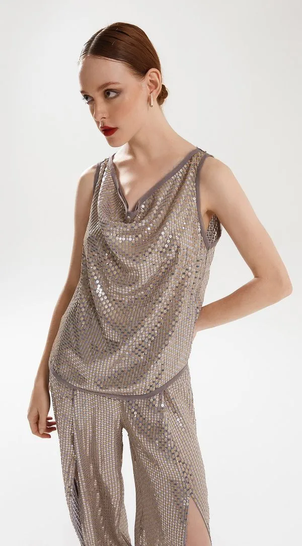 Blusa Iódice Decote Degage Sem Manga Detalhe Viés Prata P