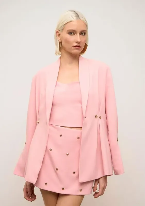 Blazer Iódice Ajustado Manga Longa Padrão Rosa P