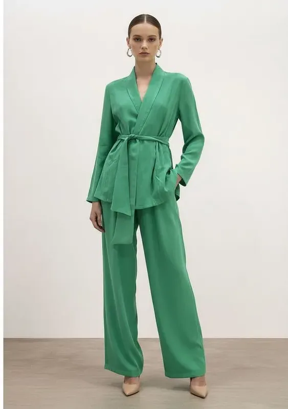 Blazer Solto Manga Longa Padrão Verde P