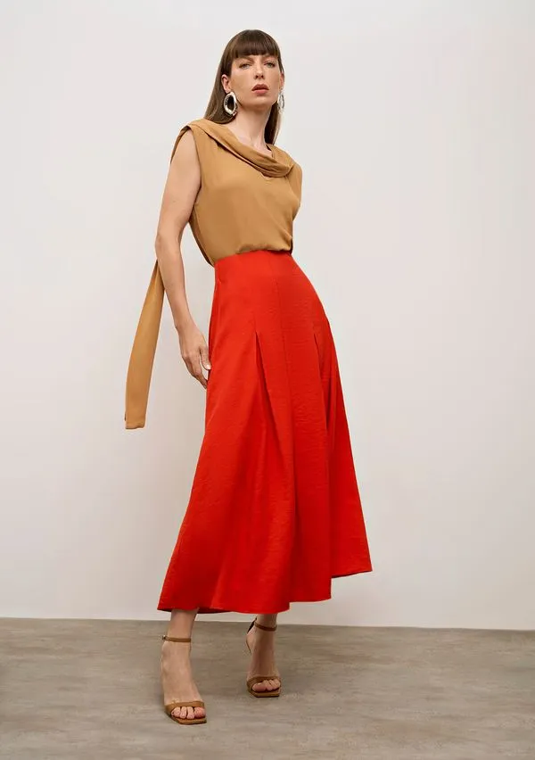 Saia Iódice Evasê Alta Midi Vermelho 36