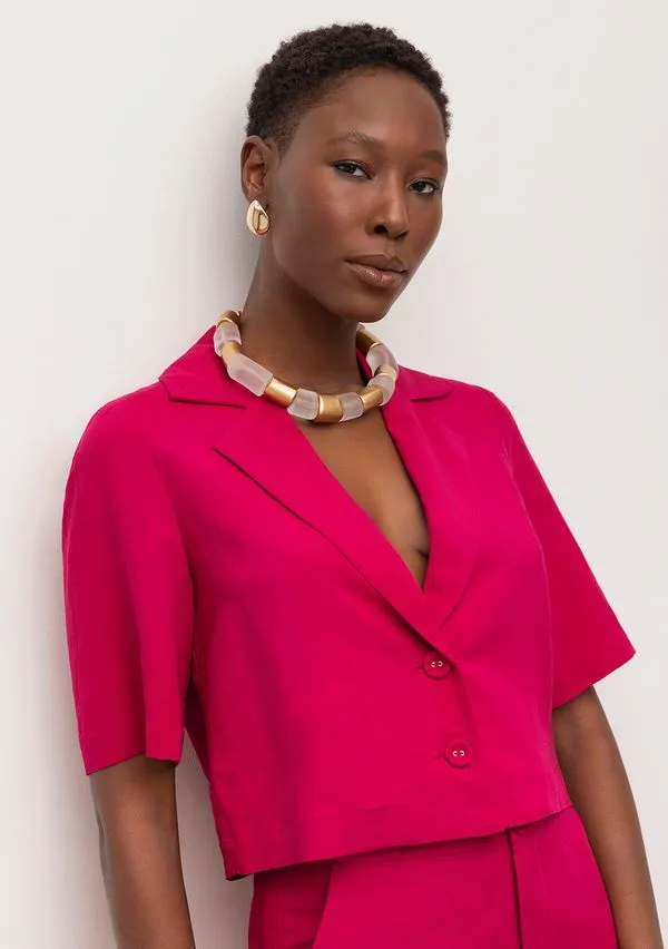 Blazer Iódice Manga Curta Com Botões Pink G