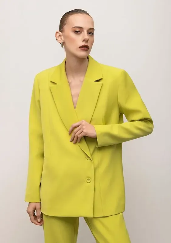 Blazer Iódice Detalhe Botão Com Faixa Verde Claro PP