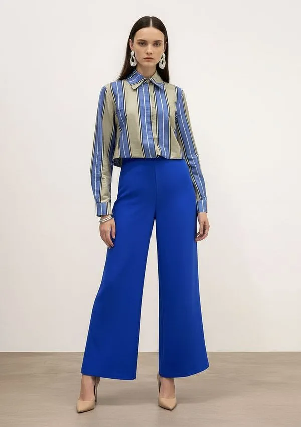 Calça Wide Alta Azul 40