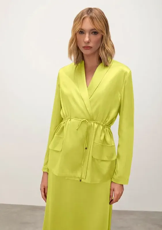 Blazer Iódice Alongado Com Amarração Verde Claro M