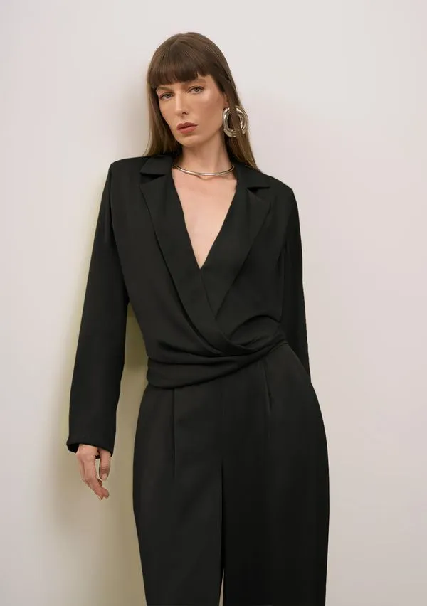 Blazer Iódice Solto Manga Longa Padrão Preto P