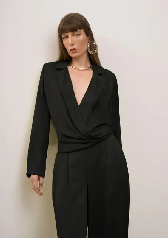 Blazer Iódice Solto Manga Longa Padrão Preto G