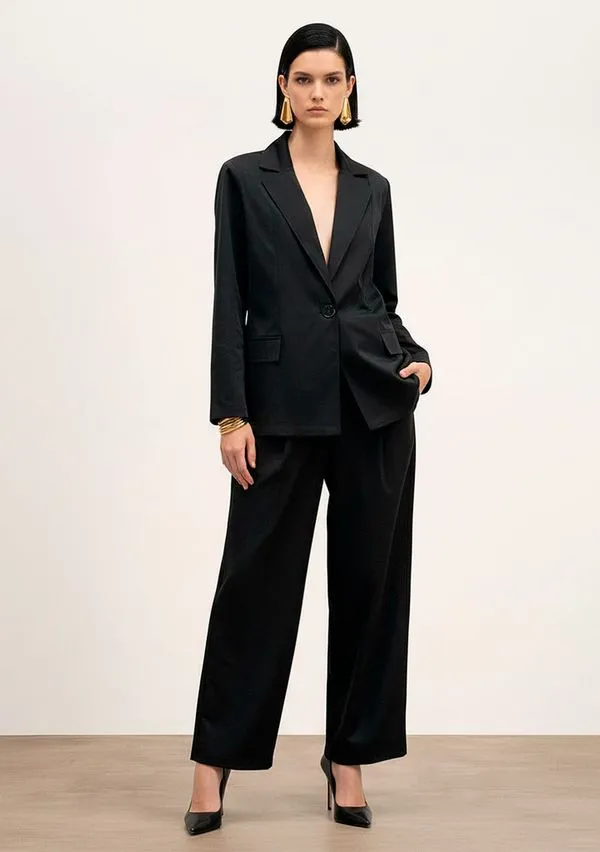 Blazer Solto Manga Longa Padrão Preto G