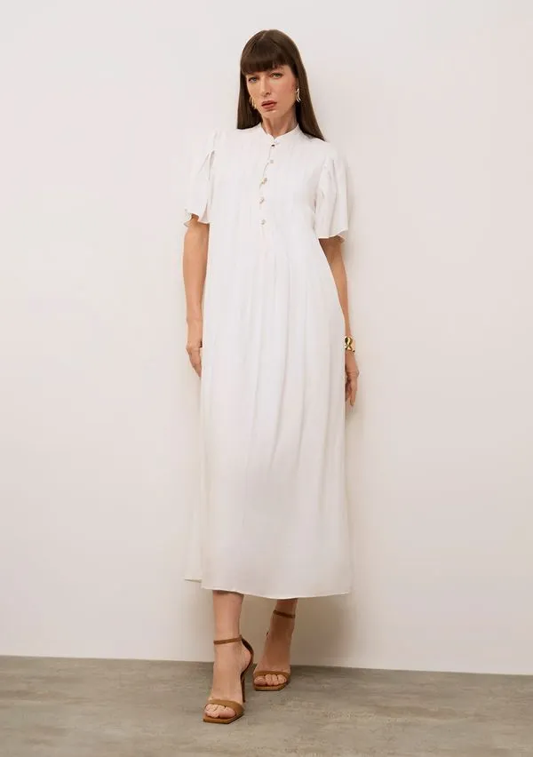 Vestido Iódice Solto Gola Padre Manga Curta Midi Off White P
