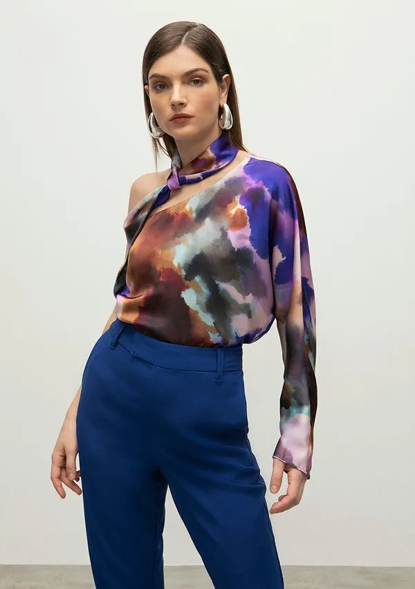 Blusa Iódice Ombro Só Manga Longa Com Sobreposição Roxo PP