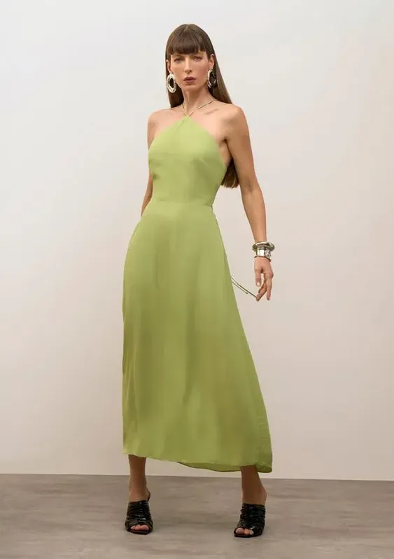 Vestido Iódice Ajustado Cava Francesa Sem Manga Midi Verde M