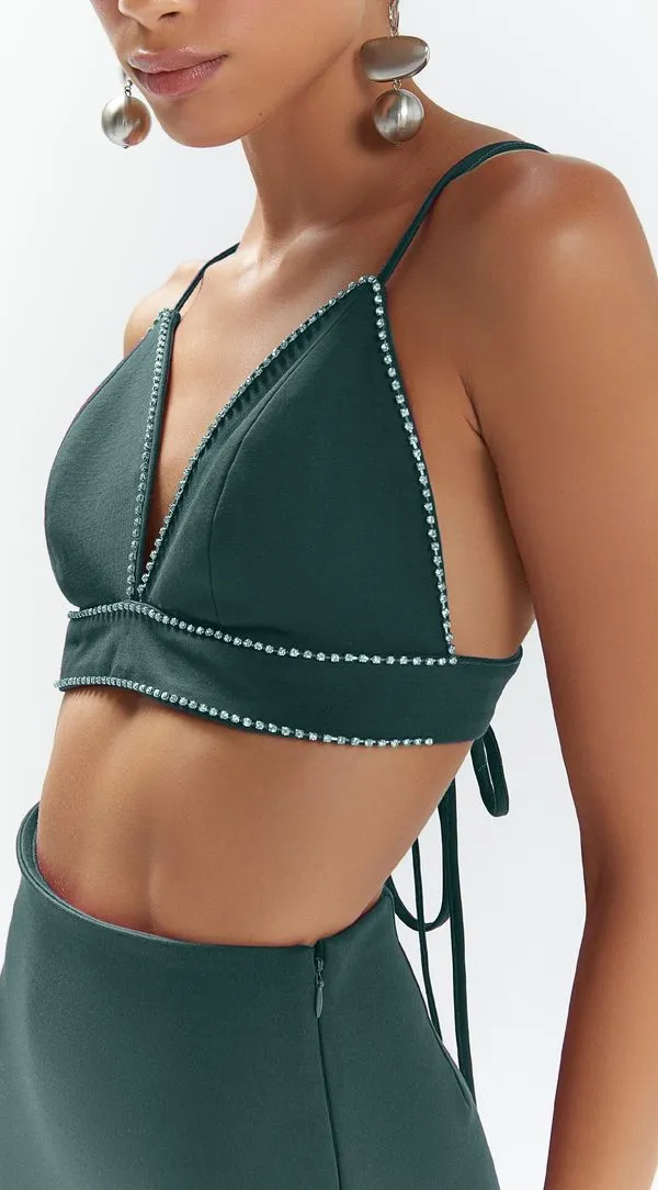 Top Iódice Justo Alça Bordado Verde M