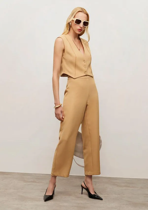 Calça Iódice Cenoura Alta Bege 34