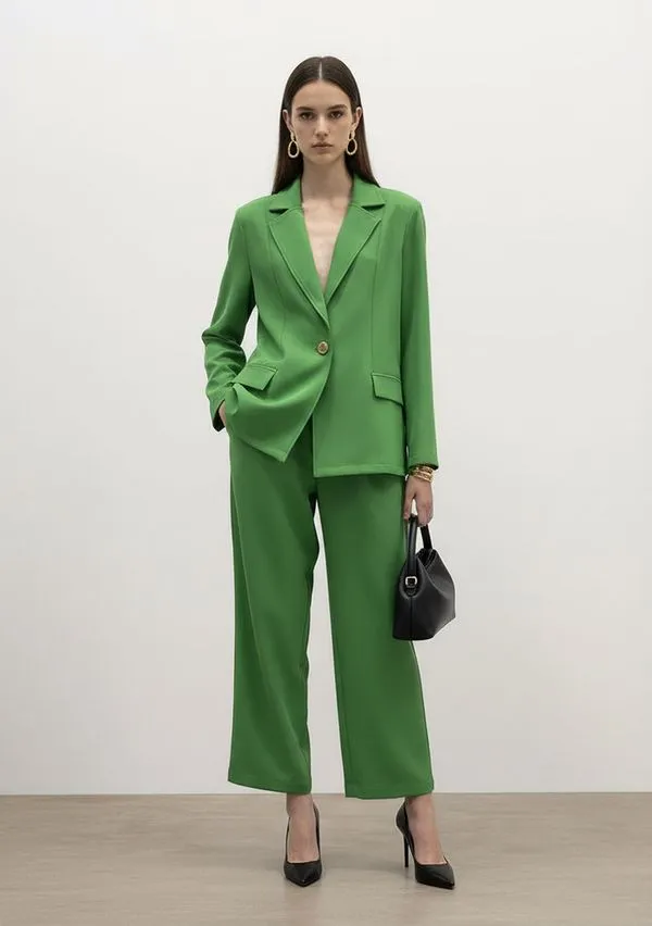 Blazer Solto Manga Longa Padrão Verde P