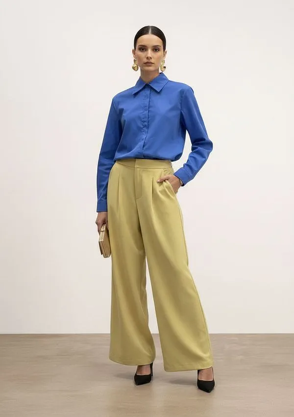 Calça Wide Alta Amarelo 36