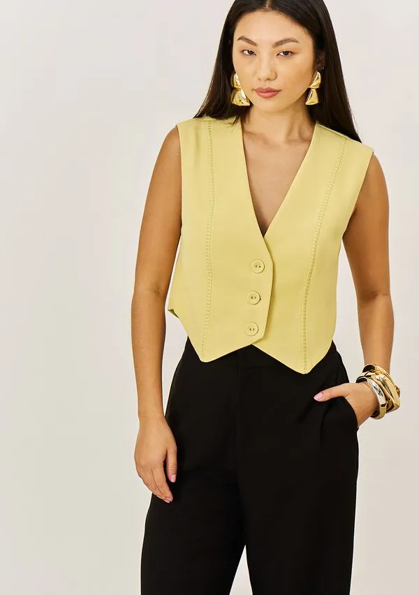 Colete Iódice Ajustado Sem Manga Cropped Amarelo P