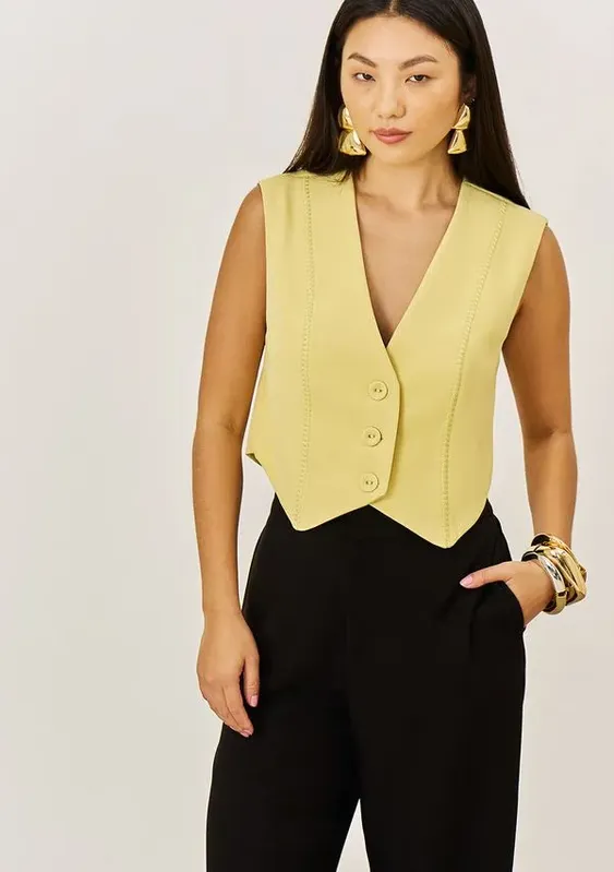 Colete Iódice Ajustado Sem Manga Cropped Amarelo P