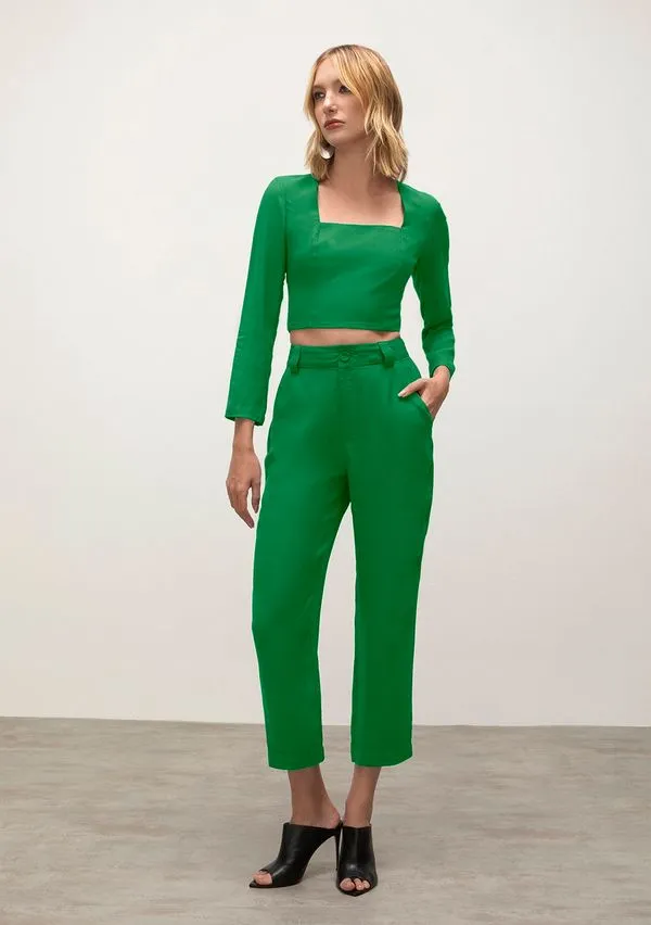 Calca Iódice Alfaiataria Cós Alto Bolso Faca Verde 34