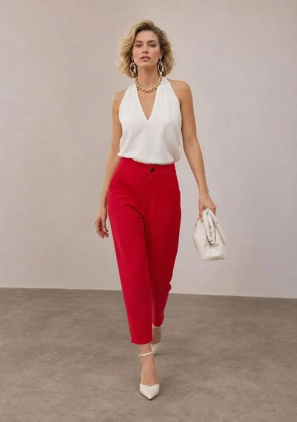 Calça Iódice Slim Alta Vermelho 36