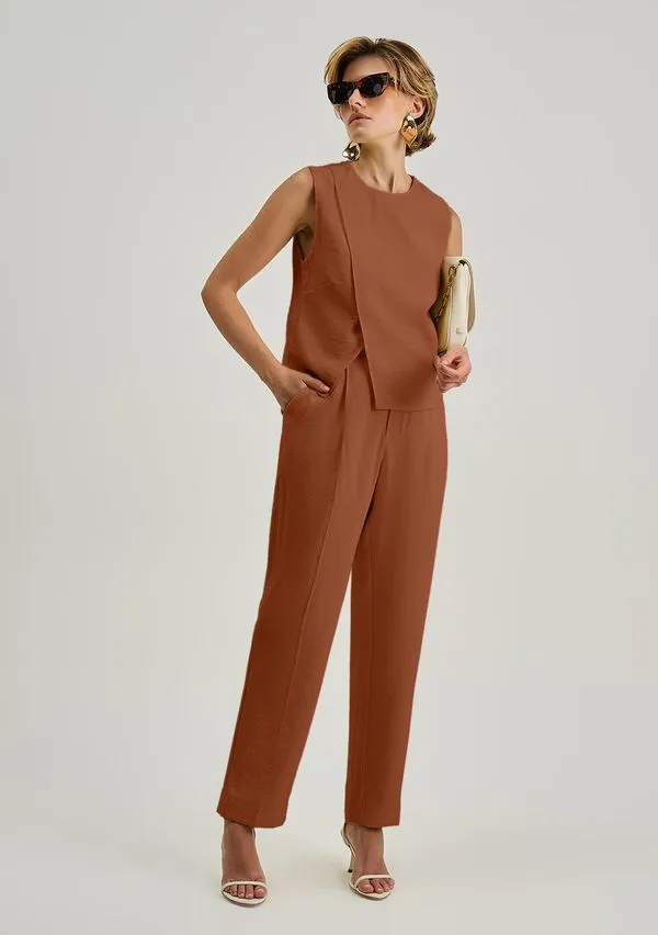 Calça Iódice Cigarrete Alta Marrom 36
