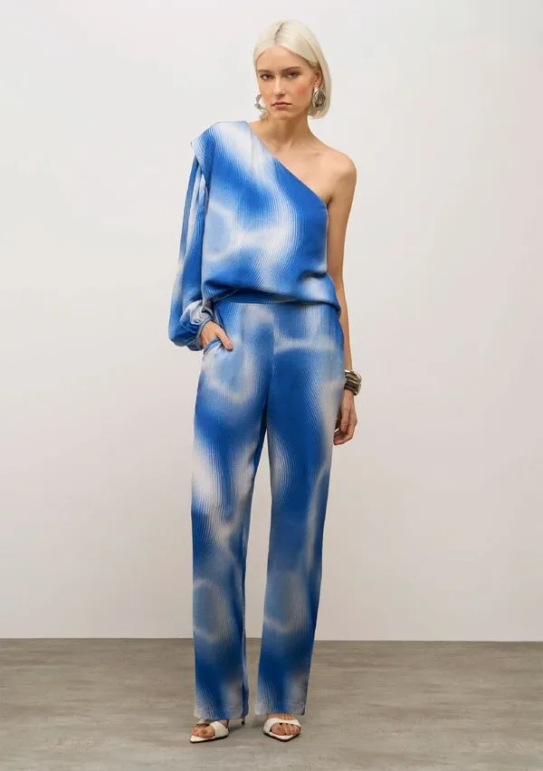 Blusa Iódice Solta Um Ombro Só Manga Longa Padrão Azul M