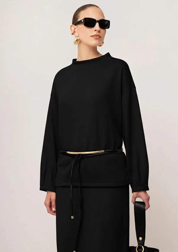 Blusa Iódice Oversized Gola Alta Manga Longa Alongada Preto M