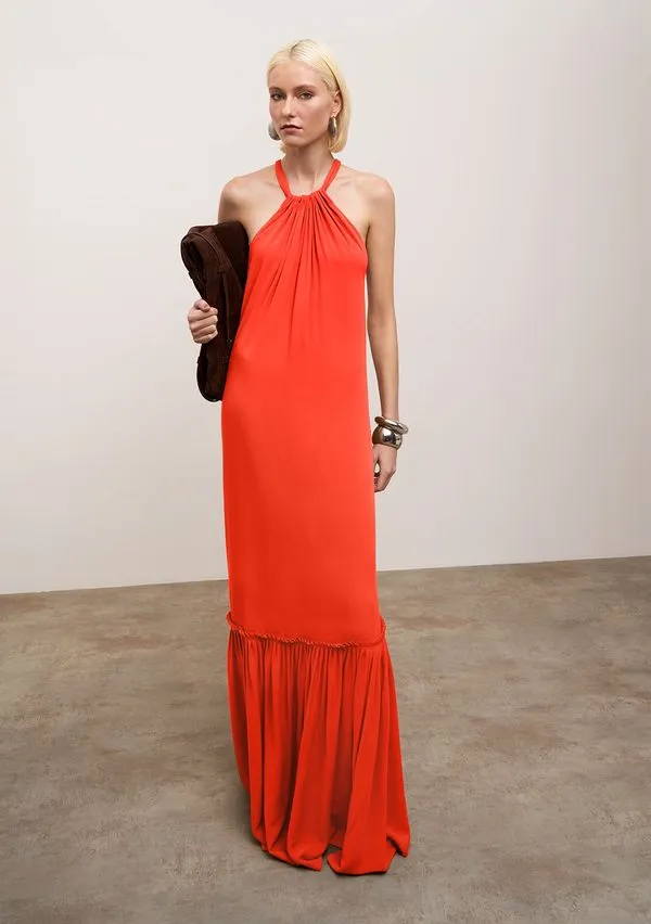 Vestido Iódice Solto Cava Francesa Sem Manga Longo Vermelho G
