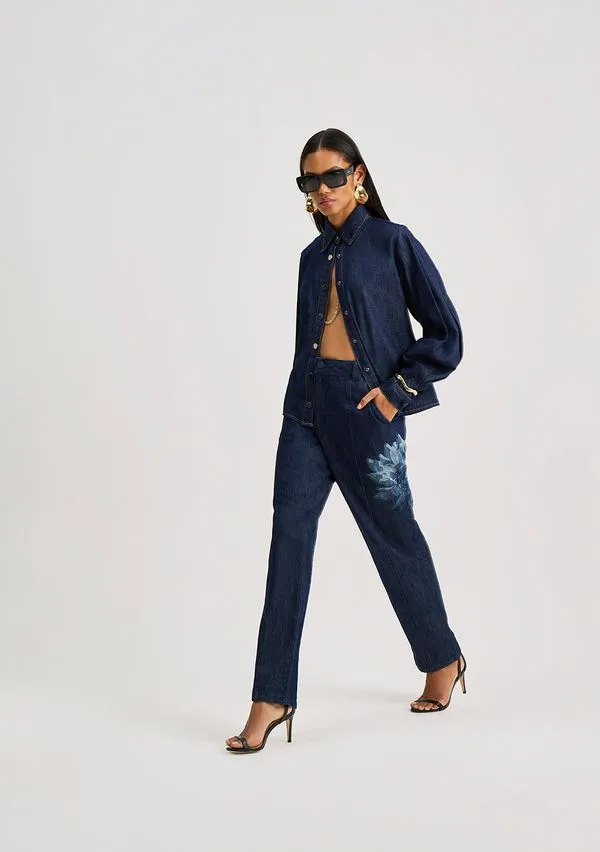 Calça Iódice Reta Alta Azul 36