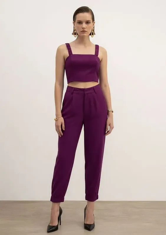 Top Decote Reto Alça Larga Roxo G