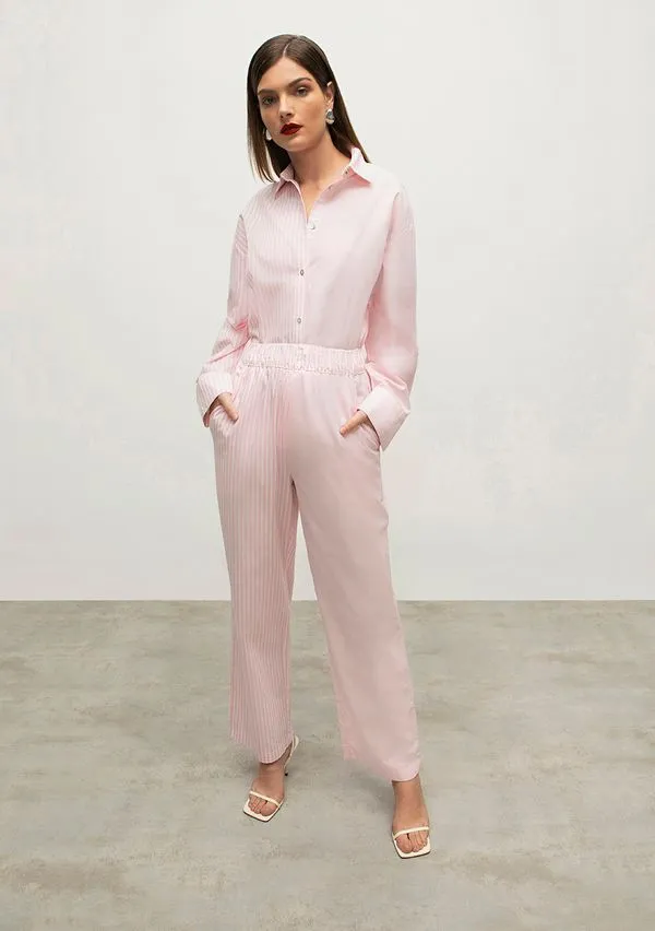 Calca Iódice Reta Cós Alto Bolso Faca Rosa 34