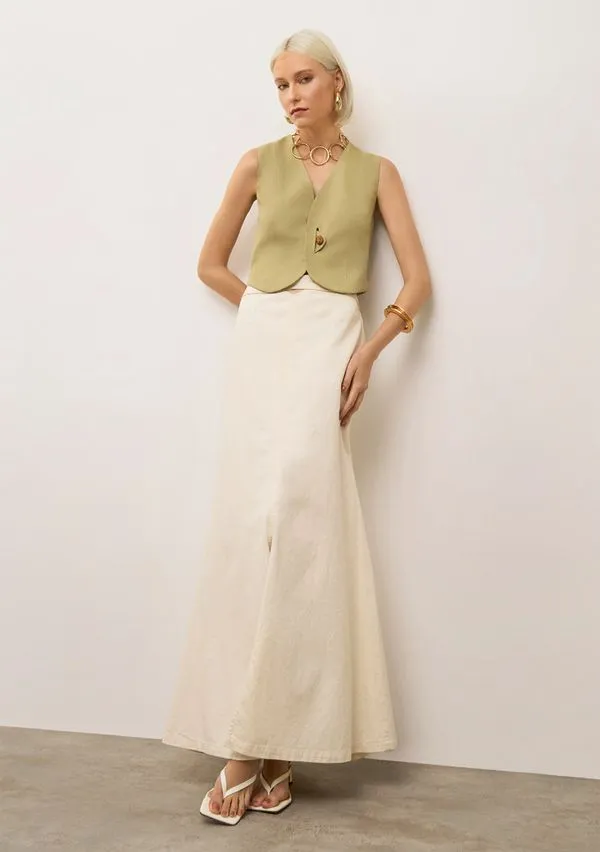 Saia Iódice Evasê Alta Midi Off White 44