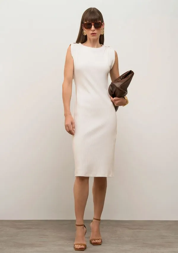 Vestido Iódice Ajustado Decote Careca Sem Manga Midi Off White M