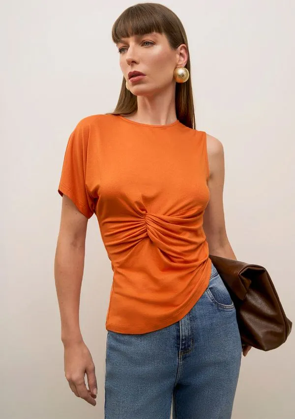 Blusa Iódice Ajustada Decote Careca Manga Curta Padrão Laranja P