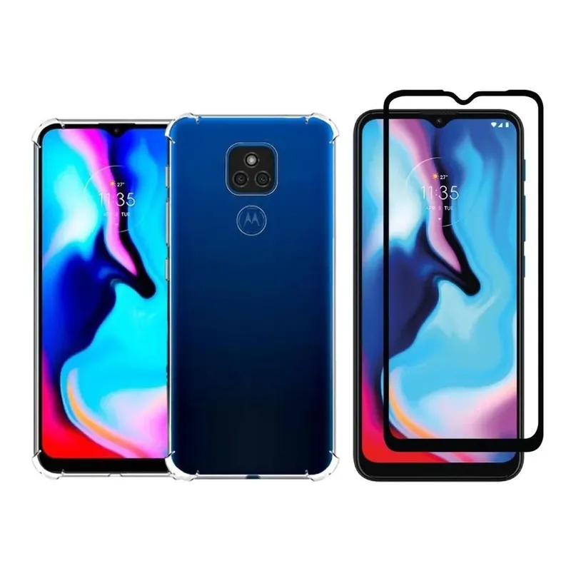 Película 3d Vidro + Capa Case Anti Impacto Para Motorola Moto E7 Plus